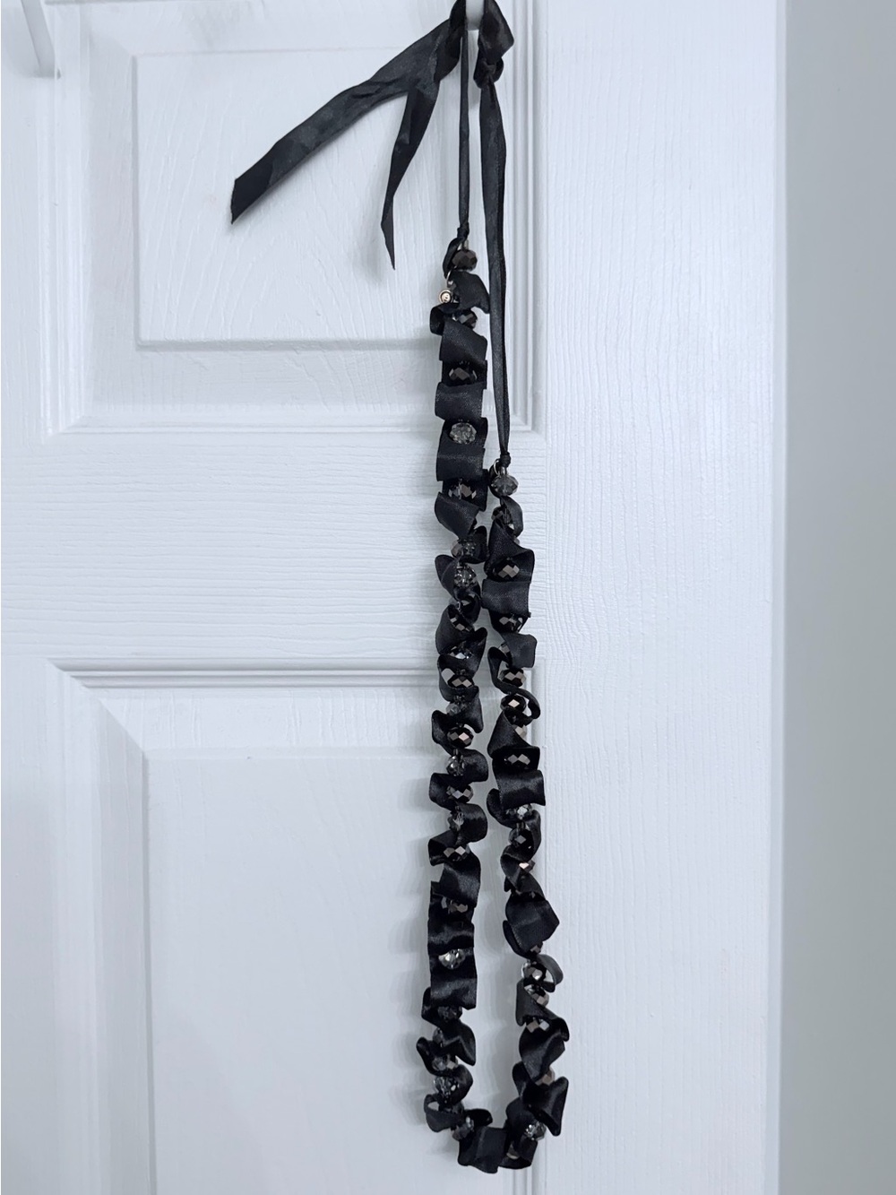 Black Satin Ribbon Necklace with Bead Accents